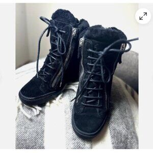 Giuseppe Zanotti Effie Suede/Shearling Trim High-Top Sneakers Black US 39 8.5